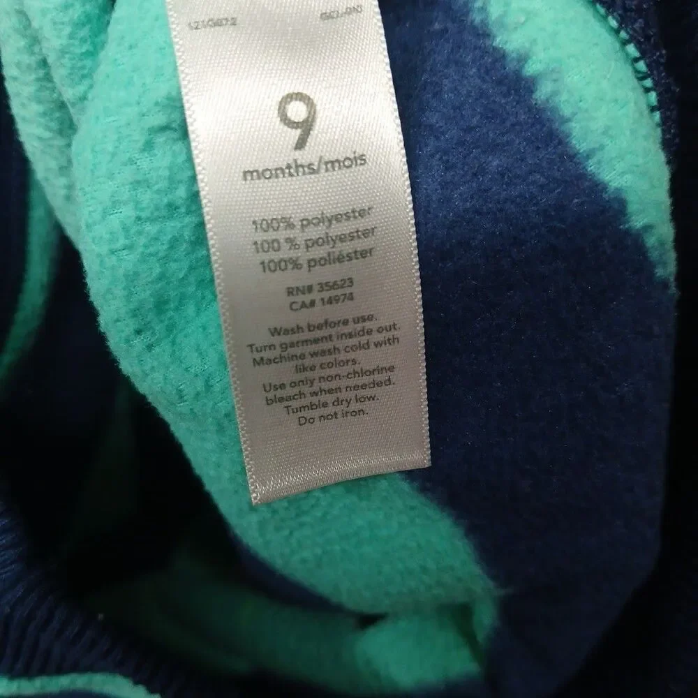 Carters ~ Boy's Sleeveless Hoodie~ Size 9 Months ~ Teal/Blue Striped.